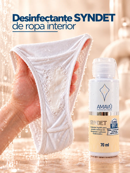 Limpiador AMAVÚ SYNDET sustituto del jabón para ropa interior. Presentación viajera 70 ml