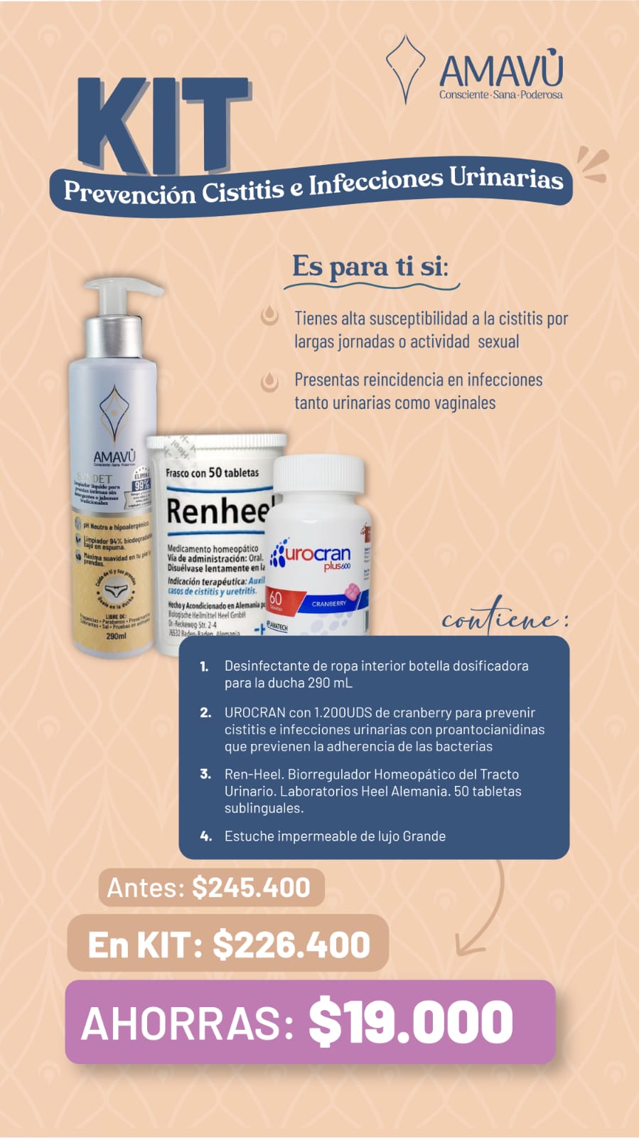 Kit prevención Cistitis e infecciones urinarias - Incluye estuche grande
