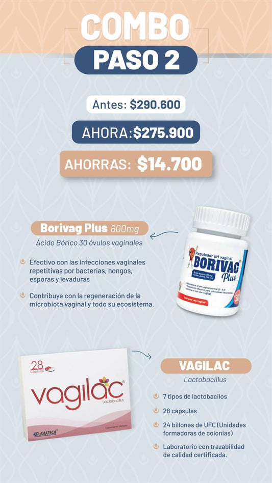Combo paso 2 - Borivag plus 30 óvulos vaginales y Vagilac 28 Cápsulas